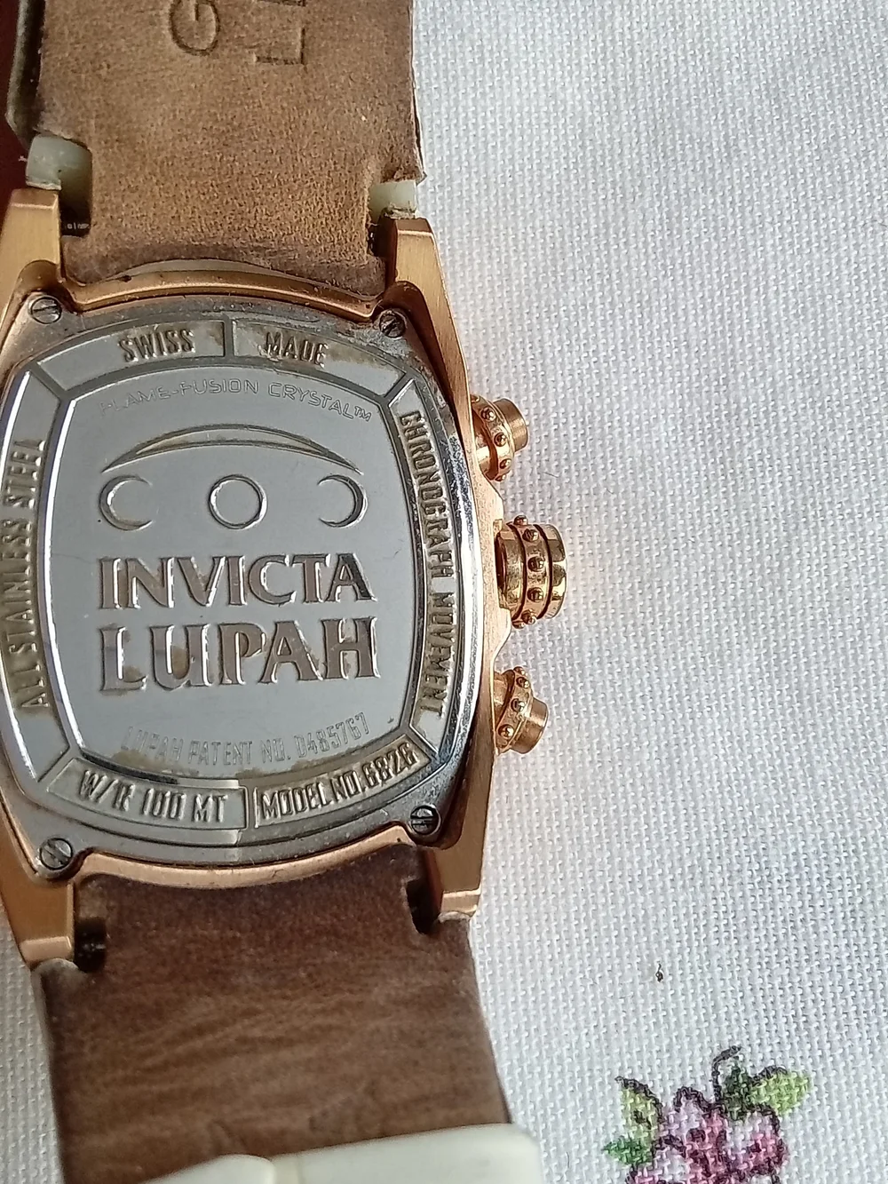 Invicta Lupah Revolution Rose Gold Chronograph Watch 6826 White Leather Strap